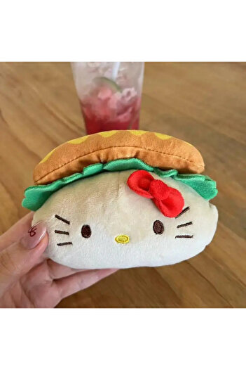 Miniso 02 Hello Kitty plush keychain Kawaii creative toast hot dog Kt plush pendant plush toy zipper decora