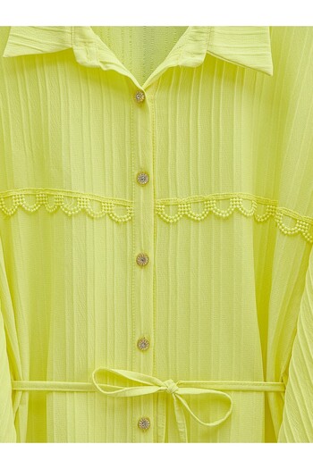 Modamorfo Stoned Buttoned Waist Tie Lace Detailed Shirt -Yellow