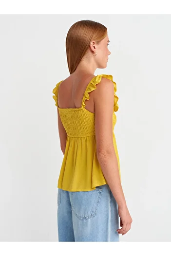 Dilvin 50873 Ruffle Blouse-Yellow