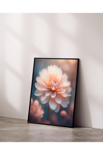 Rosaart Metal Framed Real Glass Table, Digital Printing Pink Star Flower, Living Room Office Living Room Table