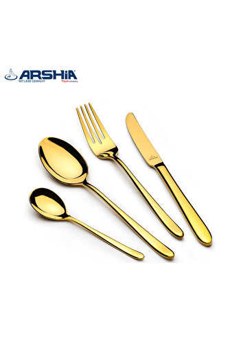 Arshia Luxury German Arshia Collection Stainless Steel Cutlery Set, 86 Pieces, Gold + Free Gift