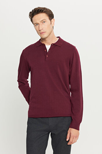 ALTINYILDIZ CLASSICS Erkek Bordo Tüylenme Yapmayan Anti Pilling Kumaş Standart Fit Normal Kesim Polo Yaka Triko Kazak