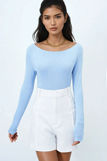Trend Alaçatı Stili Kobieta Bebe Niebieska Bluzka z Kołnierzykiem Basic Alc-X14395