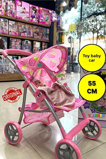 TOYFEST لعبة سيارة أطفال قابلة للطي بنمط الفراولة مع هيكل معدني - 55 سم