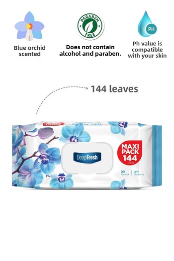 Deep Fresh Maxi Pack Wet Wipes, 144 Pieces, Orchid, 1 Pack (1 X 144 Pieces)