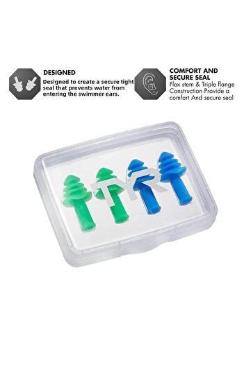 TYR Ergo Flex Ear Plugs-4pk Swimming Equipment, Blue/Green, ALL