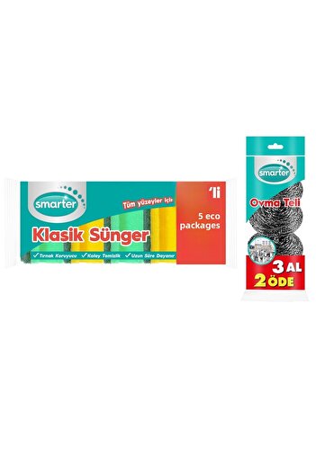 SMARTER Classic Dish Sponge 5 Pieces Scouring Wire 3 Pieces