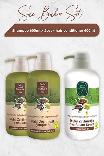Eyüp Sabri Tuncer Olive Oil Shampoo - 600 ml x 2 Pieces and Conditioner