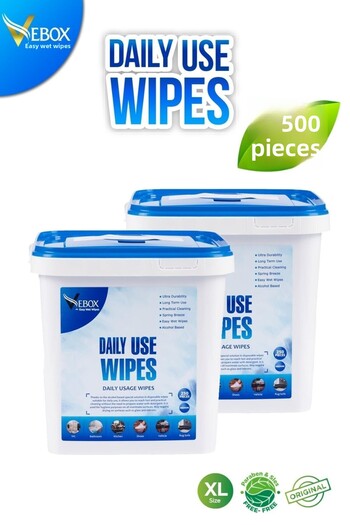 VEBOX 500 Sheets for Daily Use - 2 Pack Bucket and Wet Wipes Towels