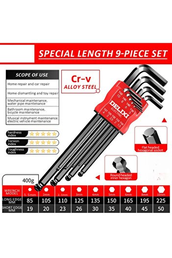 Choice JP-1088 hei DELIXI ELECTRIC Allen Key Set，Allen Hex Wrench Screwdriver Set With Sleev Universal Torq
