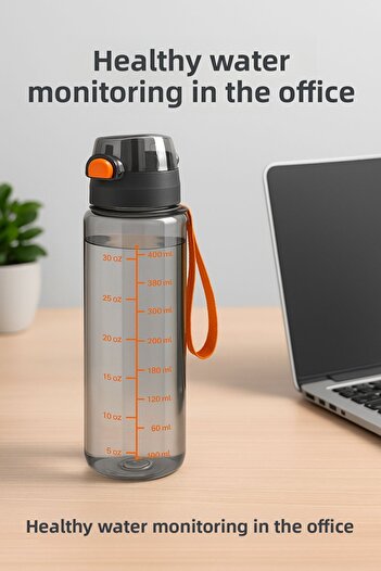 Open Home Concept 1 Liter - Leakproof Sippy Water Bottle Black for School Gym