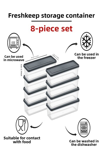 bizimevde 8-Piece Storage Container 1.3 Liter Deep Freezer Microwave Compatible