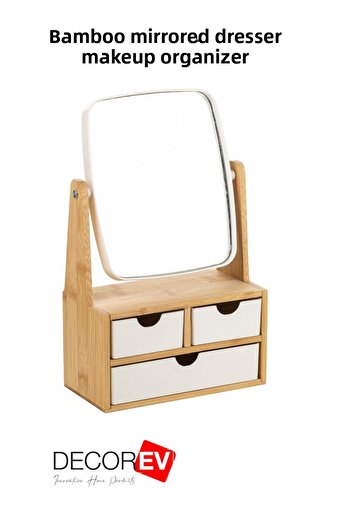 decorev Adjustable Bamboo Makeup and Table Mirror - Drawers