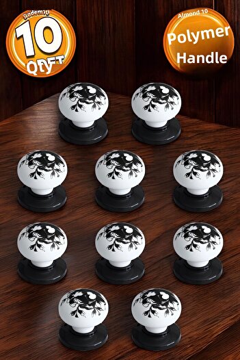Badem10 Polymer Button Pattern White Black Furniture Kitchen Drawer Cabinet Wardrobe 10 Pieces Handle Handle Handles
