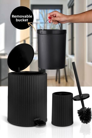 Okyanus Home Coliseum Black 2-Piece Wc Bucket and Brush Set