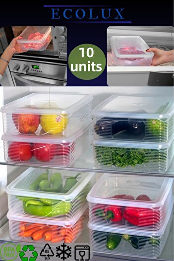 Ecolux 3.5 Lt Vacuum Storage Set - 10 Clear Freezer and Microwave