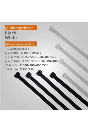 Çetsan Black Velcro Clamp Clip - 4.8X200 Cable Tie, 100 Pieces