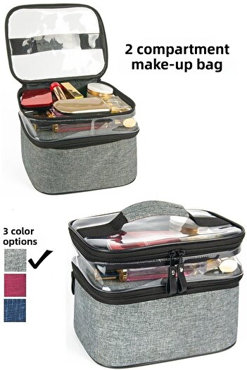 Ankaflex Gray Exp. Makeup Bag Travel Bag Organizer Double Compartment Makeup Care Bag Apparatus Accessory