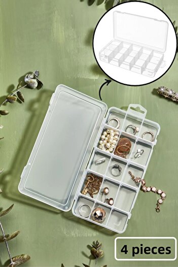 Bayev 4Pcs Transparent 15 Compartments Organizer with Adjustable Compartments Jewelry Bead Medicine Ring Box Organizer