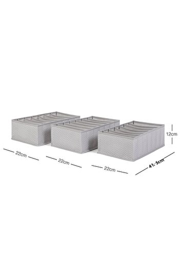 Ocean Home Textile 3 Pieces 7 Compartments Gray Herringbone Drawer Accordion Type Folding Organizer Set
