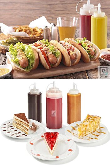 QNİAY Qchef 3 Pieces Oil Pot Sauce and Vinegar 700 Ml Sauce Condiment Bottle with Lid