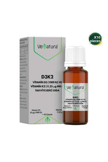 VeNatura Vitamin D3 1000 Iu and Vitamin K2 11.25 Ug Mk-7 10 Pieces