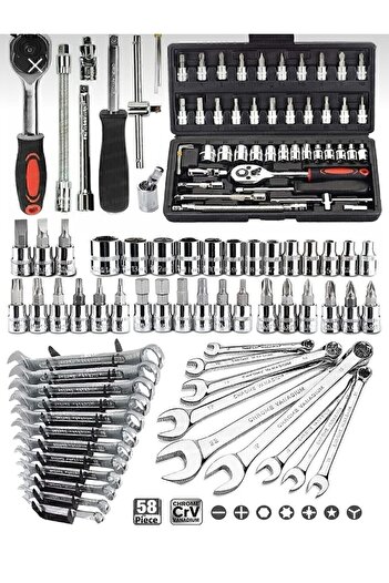 SB GLOBAL COPY - 58 Pieces 46mini Socket Set Automatic Ratchet 1/4" 12 Pieces Combined Open Mouth-star