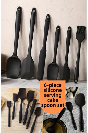 BRE HOME 6 Pieces Silicone Serving Set - Spatula, Skimming Oiling Spoon, High Heat Resistant, Fireproof Non-Stick
