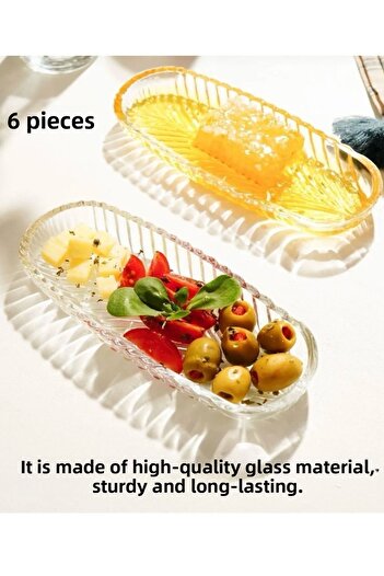 DİBA AVM 6Pcs Small Glass Boat Plates - 14X5.5 Glass Boat and Breakfast Presentation Plates