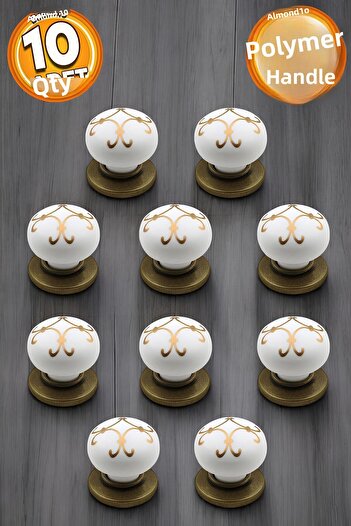 Badem10 Eymen Polymer Button Handle White Antique Yellow Furniture Kitchen Drawer Cabinet Handle Handle Handles 10 Pcs