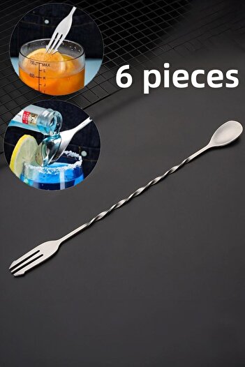 Chavin 304 Steel 6 Pieces 32 cm Double Headed Cocktail Mixing Bartender Spoon cin582-6