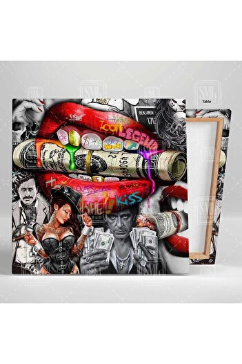SML TABLO Keep The Money Around Red Lip Money Fathers Square Canvas Painting