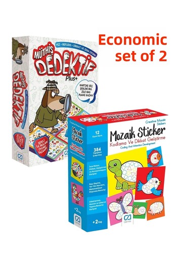 CA Games (Set of 2) Awesome Detective Plus Attention and Intelligence Family-Mosaic Sticker Coding Ages 2+