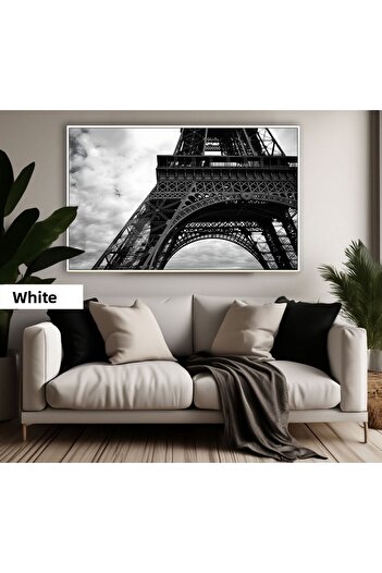 Harikabirev Amazing | Black&White Color Eiffel Tower Macro Model | Framed Tempered Glass Table Single Horizontal
