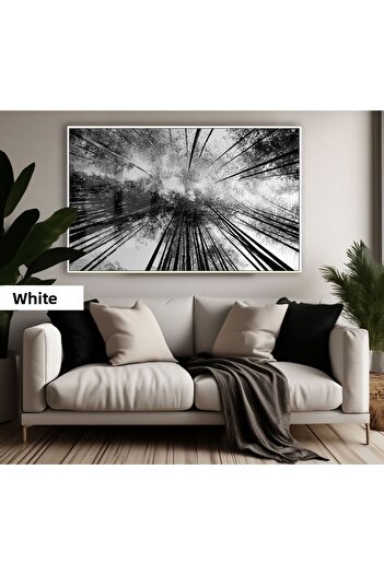 Harikabirev Amazing | Black&White Color Trees Model | Framed Tempered Glass Table Single Horizontal