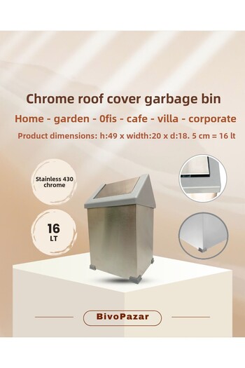 Palex Chrome Swinging Roof Lid Trash Can 16 Lt