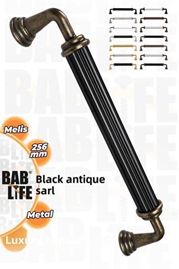 bablife Melis 256mm Black-Antique Yellow Metal Luxury Drawer Cabinet Furniture Handles with All Color Options