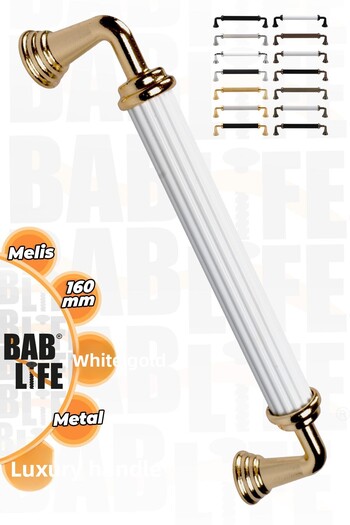 bablife Melis 160 mm, alb-auriu, metal, sertar de lux, dulap, mânere de mobilier cu toate opțiunile de culoare