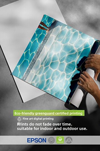 Postifull White Framed Painting, Swimming Pool, Photo, Blue Color Poster, 2025 Summer Selection, No:109726