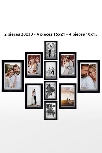 yhfoto Black Multi Frame - Photo Frame - 2 Pieces 20x30 - 4 Pieces 15x21 - 4 Pieces 10x15 - Wooden MDF