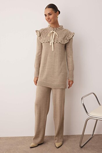 Trendyol Modest Mink Bias Collar Detailed Knitwear Bottom-Top Set Tctaw25Us00006