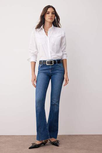Trendyol Collection Blue Stitching Detail Cut-Out Leg Low Waist Skinny Flare Jeans Twoaw26Je00187