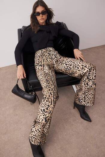 Trendyol Collection Multicolor Animal Leopard Print High Waist Wide Leg Wide Leg Jeans Twoaw26Je00160