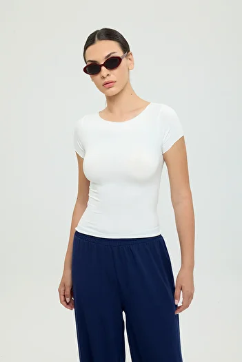 SHEISMONO Ultra Soft Boat Neck Κοντομάνικη Μπλούζα Εκρού