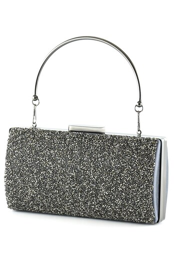 Erkan Saçmacı Anthracite Satin Crystal Granulated Stone Metal Handle Evening Dress Handbag
