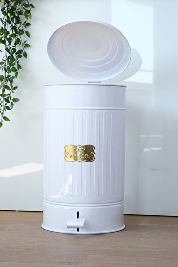 Yıldıray Metal Metal Lid White Color Galvanized Kitchen Bathroom Pedal Trash Can 30 Lt