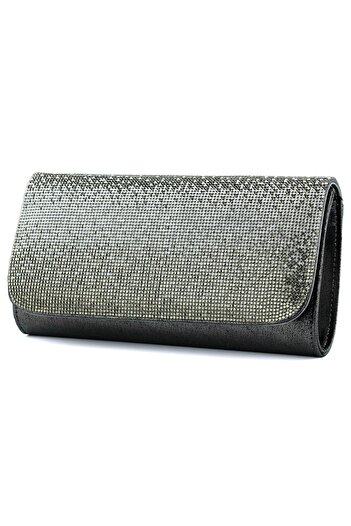 Erkan Saçmacı Anthracite Gradient Crystal Stone Chain Strap Magnetic Closure Evening Dress Handbag
