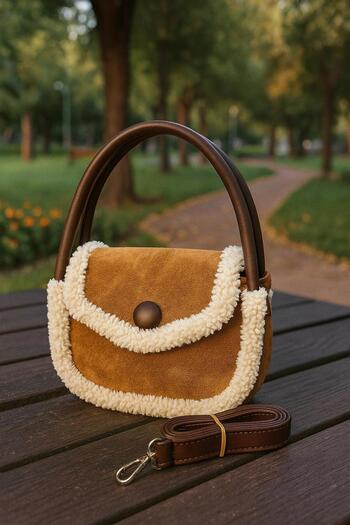 Katusa Nubuck Baguette Bag with Tan Strap