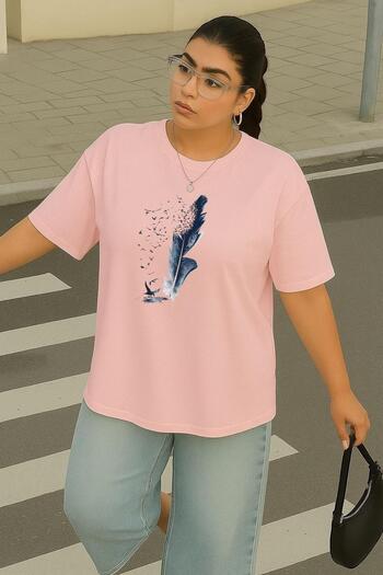 BENROMA Large Size Blue Feather Printed Unisex T-Shirt