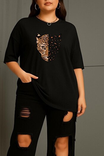 BENROMA Μπλουζάκι Unisex με στάμπα Leopard Plus Size